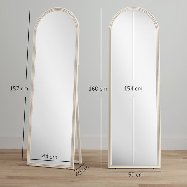 HOMCOM Specchio a figura intera, 50 x 160 cm, posizionabile liberamente, montaggio a parete, cornice ad arco, Bianco | Aosom Italy