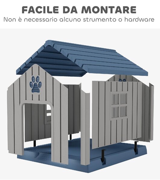 AllMyPets Casetta per Cani Taglia Media da Esterno Impermeabile con Base Rialzata e Finestre, 85x79x82 cm colore Grigio - L3900GY