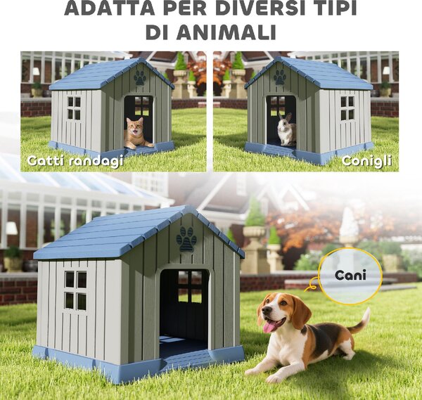 AllMyPets Casetta per Cani Taglia Media da Esterno Impermeabile con Base Rialzata e Finestre, 85x79x82 cm colore Grigio - L3900GY