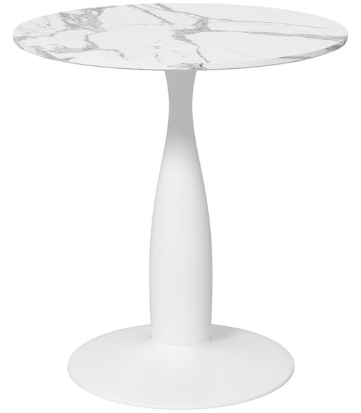 HOMCOM Tavolo da pranzo rotondo in acciaio verniciato a polvere, in MDF con melamina, con piedini antiscivolo, 70 x 74 cm, Bianco | Aosom Italy