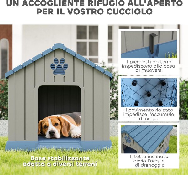 AllMyPets Casetta per Cani Taglia Media da Esterno Impermeabile con Base Rialzata e Finestre, 85x79x82 cm colore Grigio - L3900GY