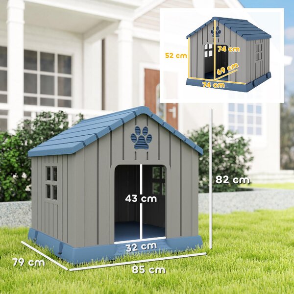 AllMyPets Casetta per Cani Taglia Media da Esterno Impermeabile con Base Rialzata e Finestre, 85x79x82 cm colore Grigio - L3900GY