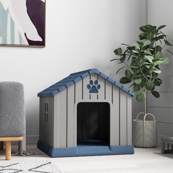 AllMyPets Casetta per Cani Taglia Media da Esterno Impermeabile con Base Rialzata e Finestre, 85x79x82 cm colore Grigio - L3900GY