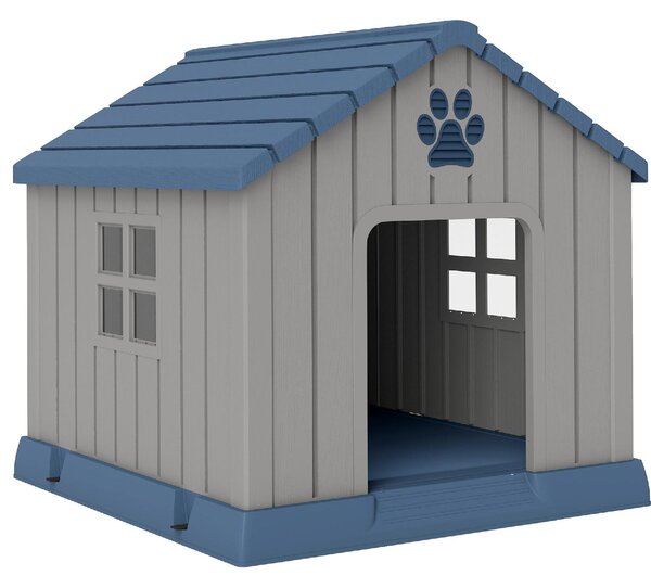 AllMyPets Casetta per Cani Taglia Media da Esterno Impermeabile con Base Rialzata e Finestre, 85x79x82 cm colore Grigio - L3900GY
