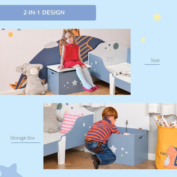 DecHome Cassapanca Baule Portagiochi in Legno per Cameretta Bambini colore Blu e Bianco