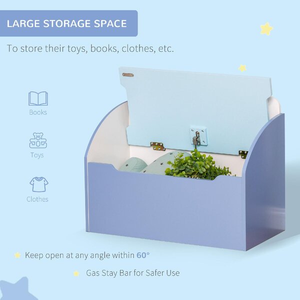 DecHome Cassapanca Baule Portagiochi Panca in Legno Blu per Bambini 3-8 Anni