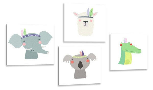Set di quadri – Animali con piuma indiana