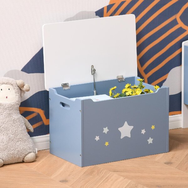 DecHome Cassapanca Baule Portagiochi in Legno per Cameretta Bambini colore Blu e Bianco