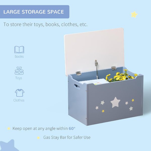 DecHome Cassapanca Baule Portagiochi in Legno per Cameretta Bambini colore Blu e Bianco