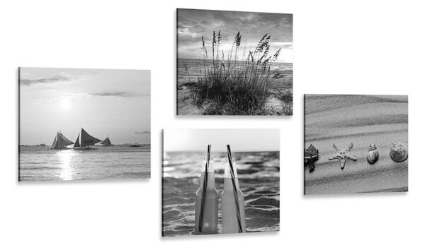 Set di quadri – Mare e spiaggia in bianco e nero