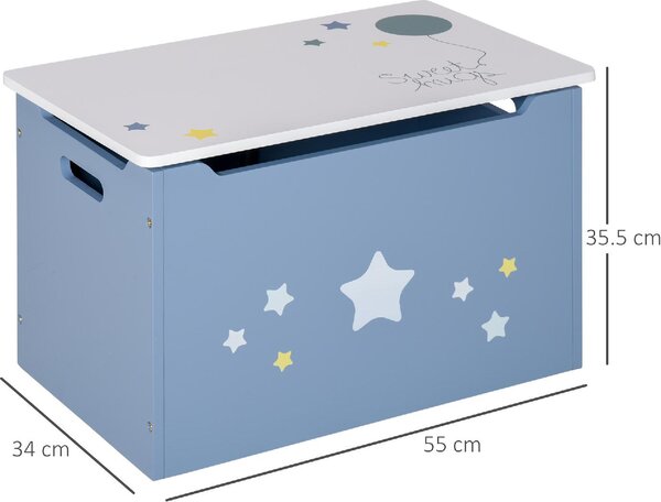 DecHome Cassapanca Baule Portagiochi in Legno per Cameretta Bambini colore Blu e Bianco