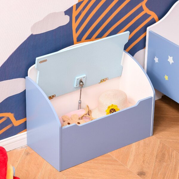 DecHome Cassapanca Baule Portagiochi Panca in Legno Blu per Bambini 3-8 Anni