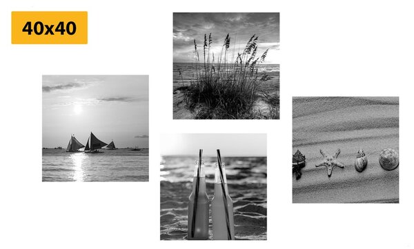 Set di quadri – Mare e spiaggia in bianco e nero