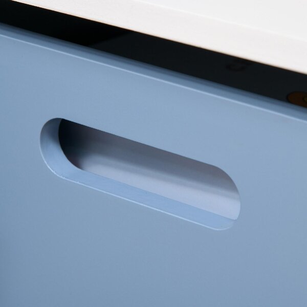 DecHome Cassapanca Baule Portagiochi in Legno per Cameretta Bambini colore Blu e Bianco