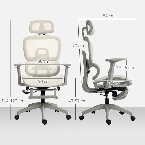 HOMCOM Sedia da Ufficio Ergonomica con Rivestimento in Rete, regolabile, con rotelle, braccioli e poggiatesta, Beige | Aosom Italy