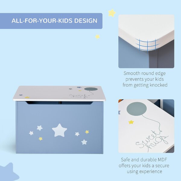 DecHome Cassapanca Baule Portagiochi in Legno per Cameretta Bambini colore Blu e Bianco