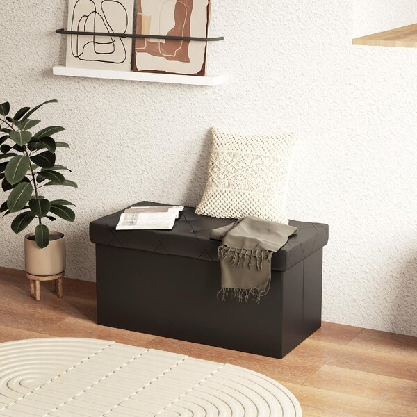 DecHome Cassapanca in Ecopelle Panca contenitore Dimensioni 76x38x38 cm colore Nero