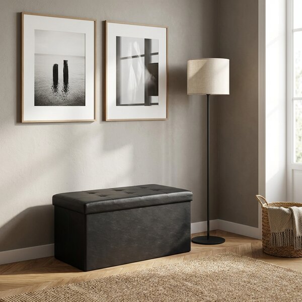 DecHome Cassapanca in Ecopelle Panca contenitore Dimensioni 76x38x38 cm colore Nero