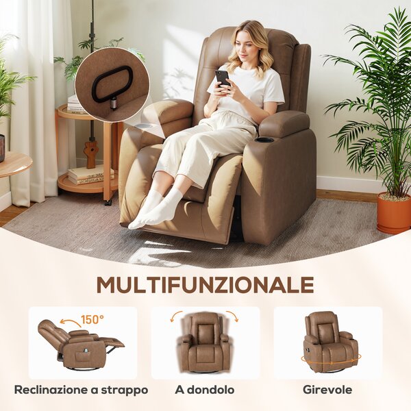 HOMCOM Poltrona Relax Reclinabile Massaggiante Riscaldante in Similpelle con 8 Punti Massaggio, Marrone | Aosom Italy