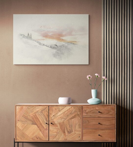 Quadro su tela – Sole calante sulle montagne innevate