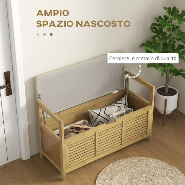DecHome Cassapanca in Legno di Bamb Panca Contenitore Dimensioni 100x40x60 cm color Legno