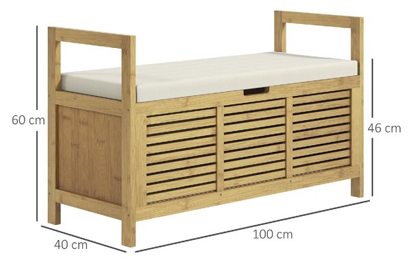 DecHome Cassapanca in Legno di Bamb Panca Contenitore Dimensioni 100x40x60 cm color Legno