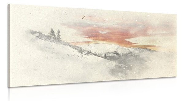 Quadro su tela – Sole calante sulle montagne innevate