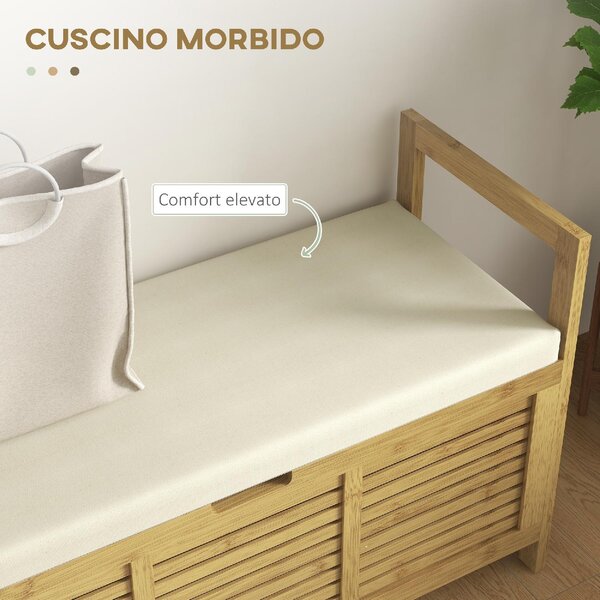 DecHome Cassapanca in Legno di Bamb Panca Contenitore Dimensioni 100x40x60 cm color Legno