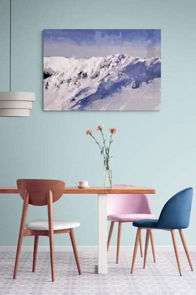 Stampa su tela – Pittura a olio di montagne innevate