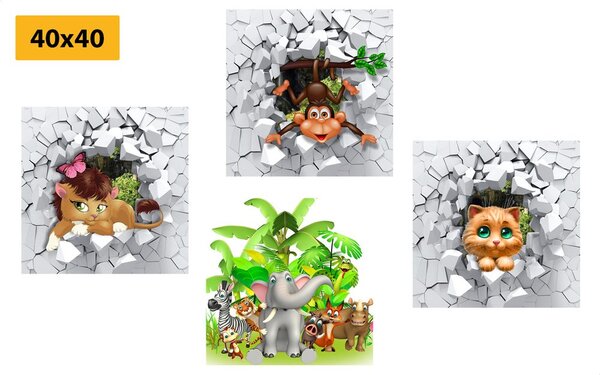 Set di quadri – Giungla piena di animali