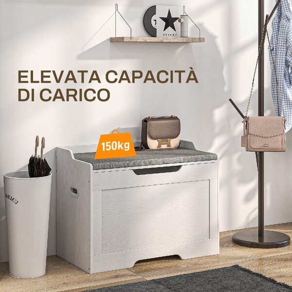 DecHome Cassapanca in Legno Panca contenitore Dimensioni 75x40x56 cm colore Bianco