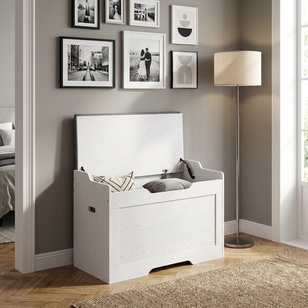 DecHome Cassapanca in Legno Panca contenitore Dimensioni 75x40x56 cm colore Bianco