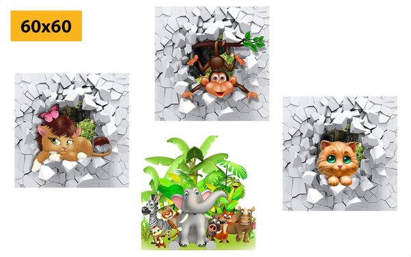 Set di quadri – Giungla piena di animali