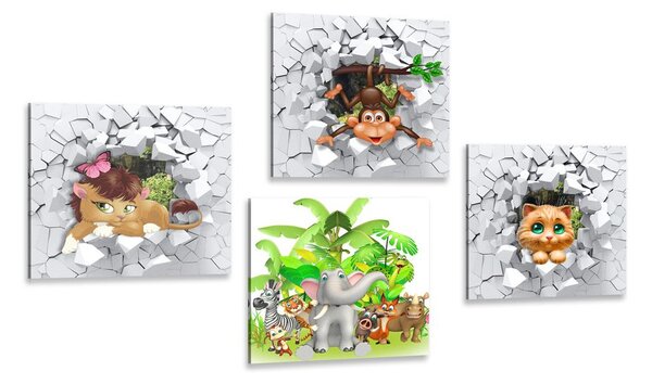 Set di quadri – Giungla piena di animali