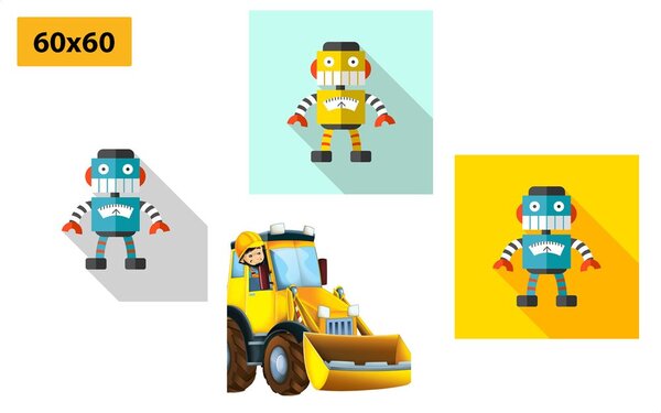 Set di quadri – Robot con auto gialla