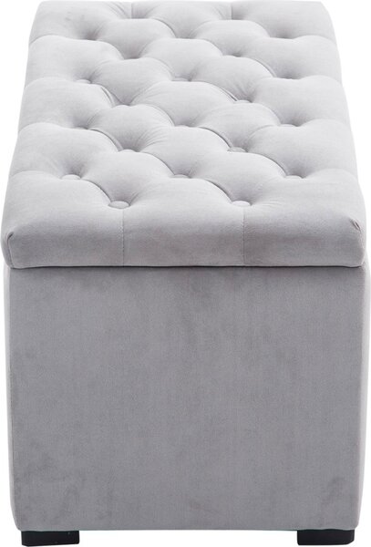 DecHome Cassapanca in Velluto Panca contenitore + 2 Pouf Dimensioni 75x40x42 cm colore Grigio Perla