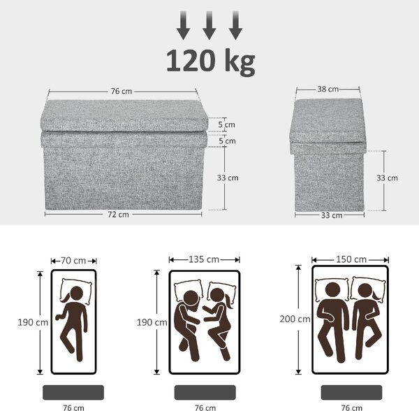 DecHome Cassapanca in Tessuto Panca contenitore Dimensioni 76x50x73 cm colore Grigio