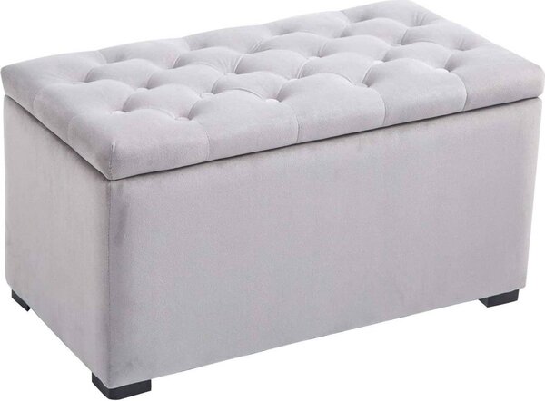 DecHome Cassapanca in Velluto Panca contenitore + 2 Pouf Dimensioni 75x40x42 cm colore Grigio Perla