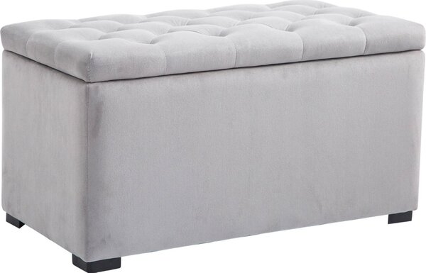 DecHome Cassapanca in Velluto Panca contenitore + 2 Pouf Dimensioni 75x40x42 cm colore Grigio Perla