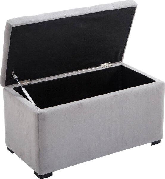 DecHome Cassapanca in Velluto Panca contenitore + 2 Pouf Dimensioni 75x40x42 cm colore Grigio Perla