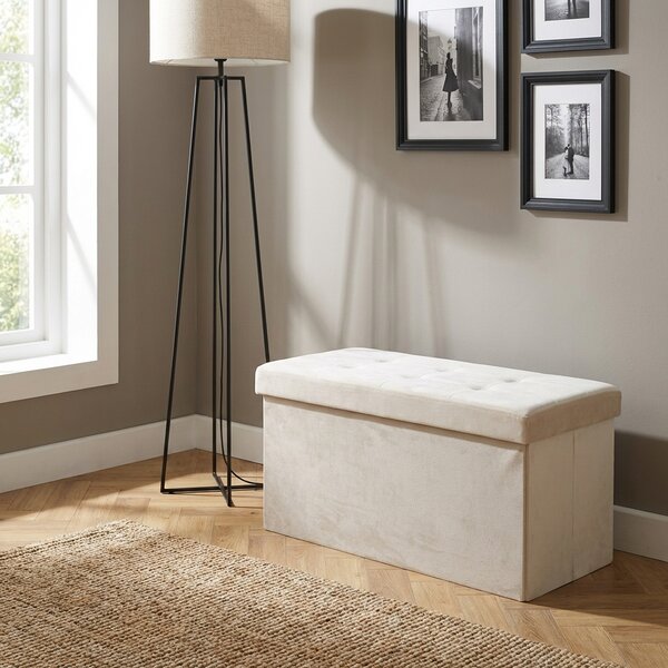 DecHome Cassapanca in Velluto Panca contenitore Dimensioni 76x38x38 cm colore Beige