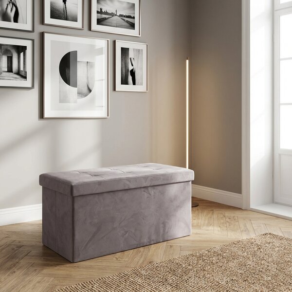 DecHome Cassapanca in Velluto Panca contenitore Dimensioni 76x38x38 cm colore Tortora