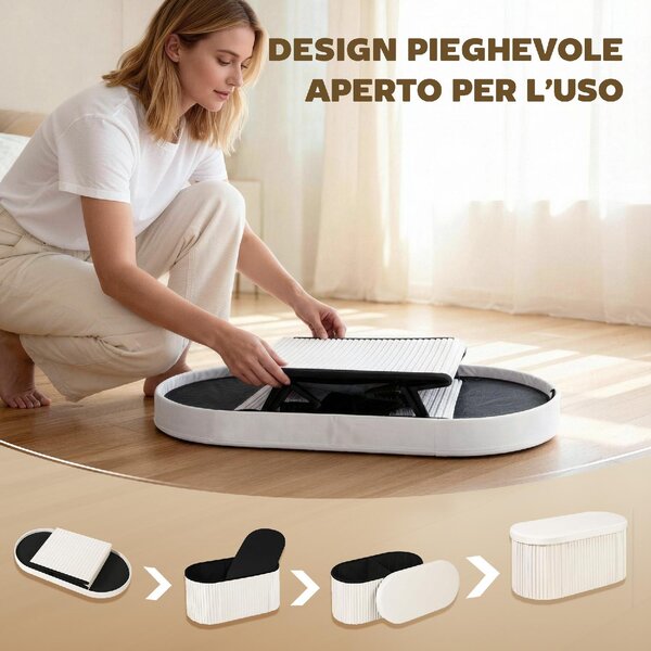DecHome Cassapanca in Velluto Panca Contenitore Pieghevole Dimensioni 76x38x35 cm colore Crema