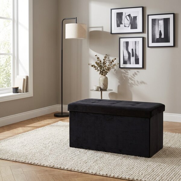 DecHome Cassapanca in Velluto Panca contenitore Dimensioni 76x38x38 cm colore Nero
