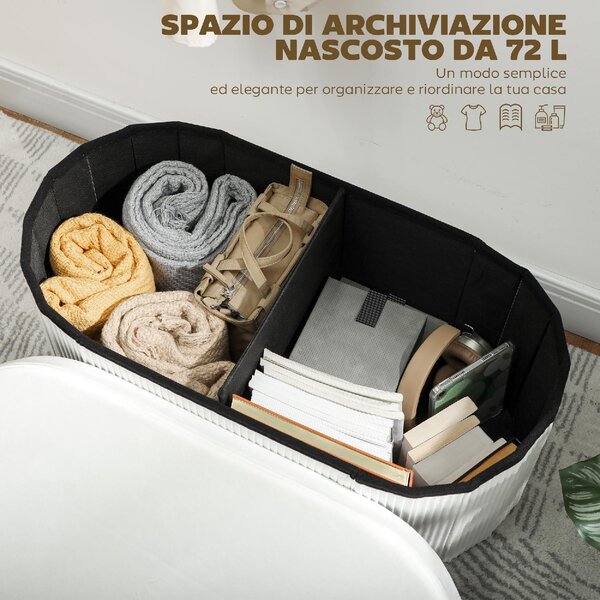 DecHome Cassapanca in Velluto Panca Contenitore Pieghevole Dimensioni 76x38x35 cm colore Crema