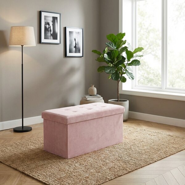 DecHome Cassapanca in Velluto Panca contenitore Dimensioni 76x38x38 cm colore Rosa