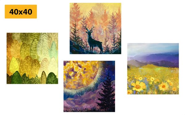 Set di quadri – Storia di un cervo in imitazione di pittura a olio
