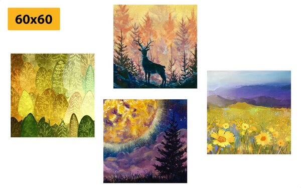 Set di quadri – Storia di un cervo in imitazione di pittura a olio
