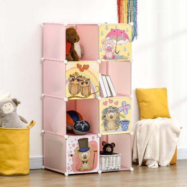 DecHome Cassettiera Componibile 8 cubi con ante in Plastica e Acciaio Dimensioni 74x47x144 cm colore Rosa