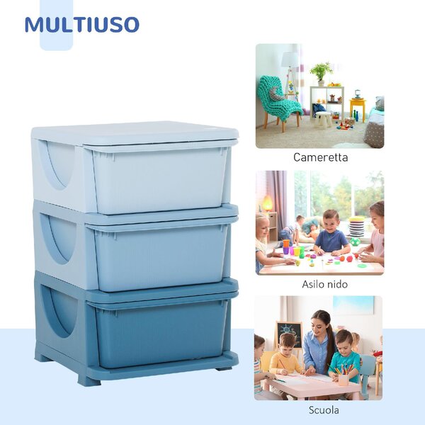 DecHome Cassettiera Multiuso 3 Cassetti in Plastica 37x37x56.5 cm colore Blu